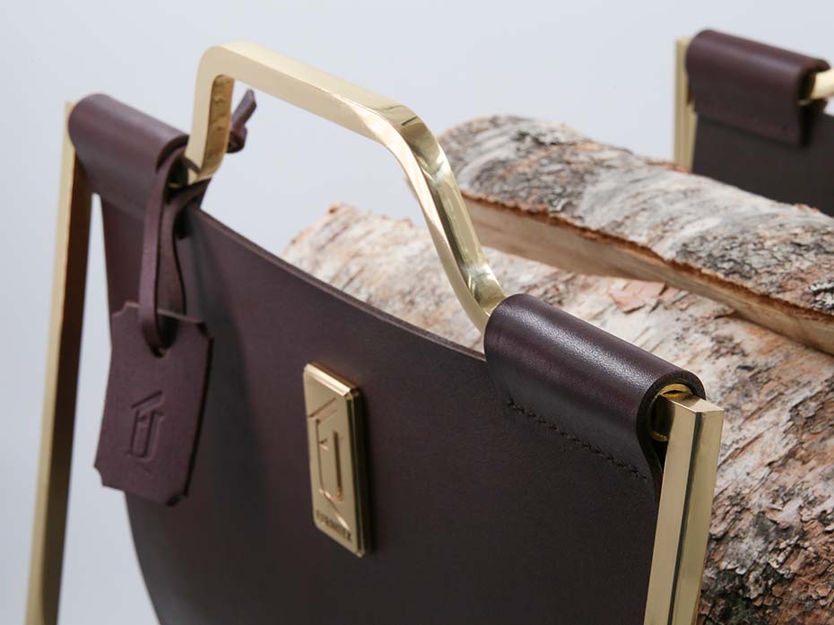 Дровница с кожаной вставкой Furnitek FG-12036 латунь