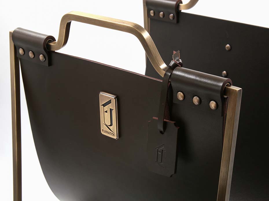 Дровница с кожаной вставкой FG-12040 античная латунь