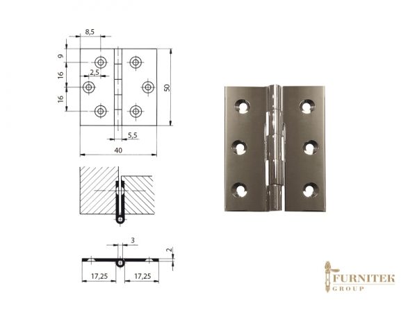 Эксклюзивная мебельная петля карточная FS 397 полированный хром