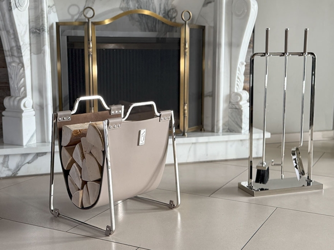 Каминный набор с дровницей FURNITEK FG-01120 полированный никель